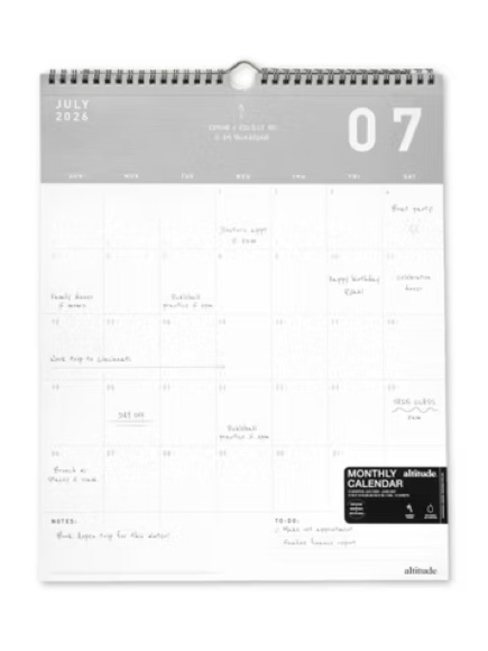 Monthly Wall Calendar - White & Gray - July 2026 - June 2027